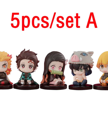10pcs Set Q Version Demon Slayer Sitting Ghost Doll Tanjiro Nidouzi Inosuke Zenizu Figure Action Figure Movie Model kid Toy Gift
