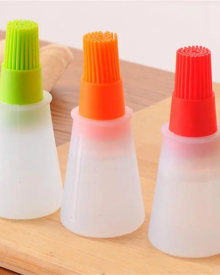 Silicone Oil Bottle Brush Oil Dispenser Bottle With Barbecue Brush High Temperature Resistant Basting Brush Kitchen BBQ Tools