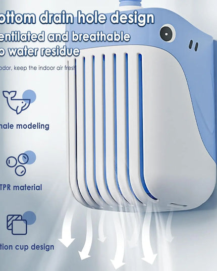 Squirt Whale Toilet Brush with Soft Silicone Head WC Toilet Brush Holder Wall-mounted 360-Degree Cleaning Tools for Bathroom