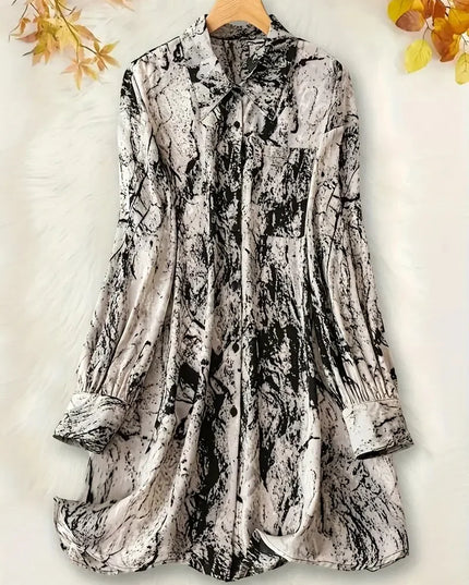 Women's Plus Size 1XL-5XL Marble Print Long Sleeve Button Up Lapel Collar Tunic Shirt Top  Elegant and Flattering Fit