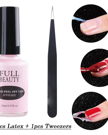 15ml Peel Off Latex Antifreezing Nail Liquid Anti-overflow Glue Nail Edge Protection Fast Dry Nail Skin Care Tool With Tweezer