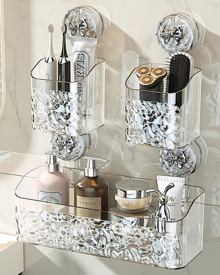 Bathroom Shelf Wall Mounted Non Perforated Suction Cup Storage Basket With Glacier Pattern For Home Storage Products