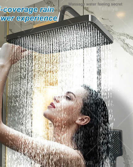 Bathroom Shower System Sets Piano Button Ambient Light Digital Display Pressurization Rain Faucets Shower Set