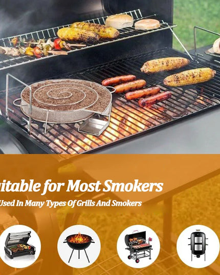 Stainless Steel Cold Smoke Generator Charcoal Barbecue Round Meshes Apple Wood Chips Smoker BBQ Grill Accessories For Salmon