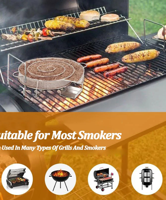 Stainless Steel Cold Smoke Generator Charcoal Barbecue Round Meshes Apple Wood Chips Smoker BBQ Grill Accessories For Salmon