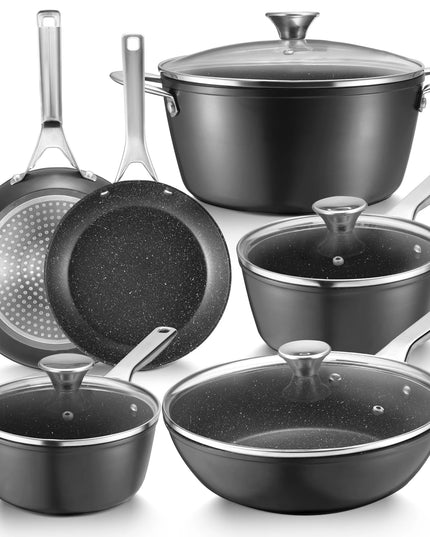 Induction Cookware Nonstick, 10-Piece, BEZIA Pots and Pans Set for Induction Cooktop, Compatible with All Stoves