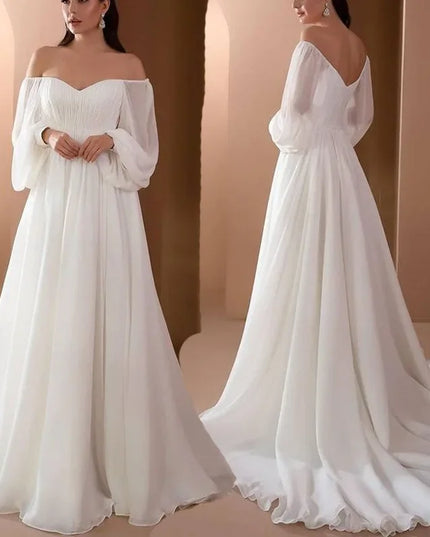 Elegant Puff Sleeve White Maxi Dresses Women Evening Party Outfit 2024 Autumn Off Shoulder Strapless Backless Floor-Length Dress