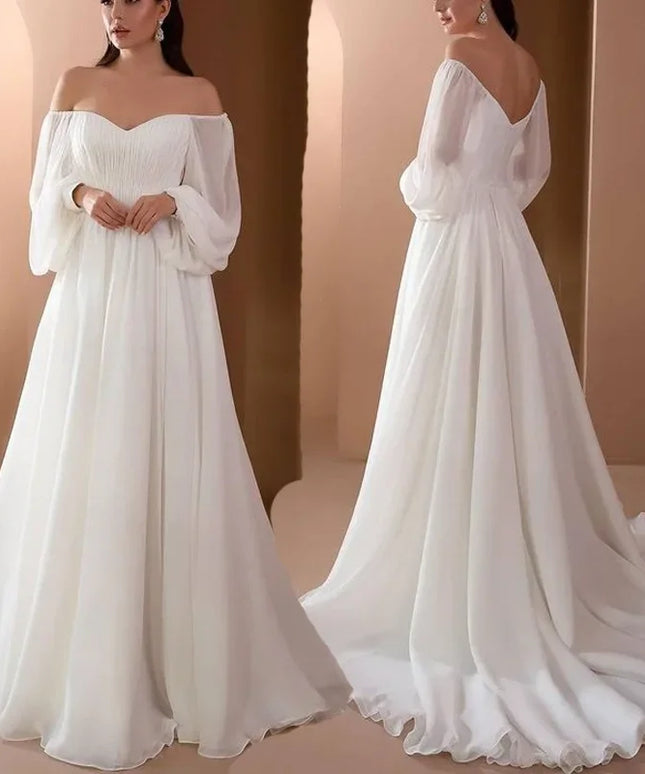 Elegant Puff Sleeve White Maxi Dresses Women Evening Party Outfit 2024 Autumn Off Shoulder Strapless Backless Floor-Length Dress