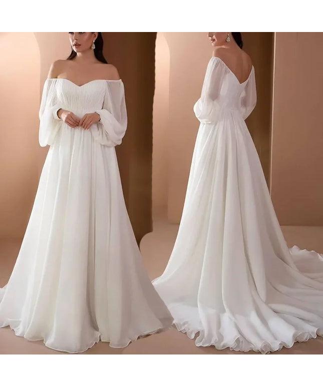 Elegant Puff Sleeve White Maxi Dresses Women Evening Party Outfit 2024 Autumn Off Shoulder Strapless Backless Floor-Length Dress