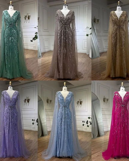 Serene Hill Turquoise Mermaid Evening Dresses Gowns 2025 with Beaded Cape Sleeves Design Customize Wedding Party BLA72168A