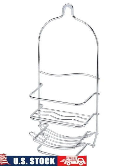 Metal Shower Caddy Chrome 3-Tier Storage Organizer with Hooks Bathroom Durable Rust-Resistant Hanging Shower Head Accessory