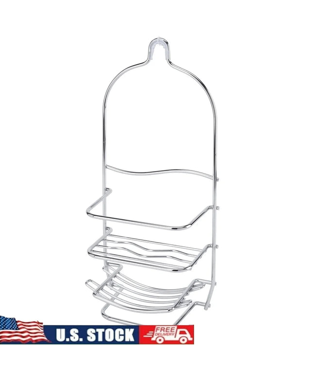 Metal Shower Caddy Chrome 3-Tier Storage Organizer with Hooks Bathroom Durable Rust-Resistant Hanging Shower Head Accessory