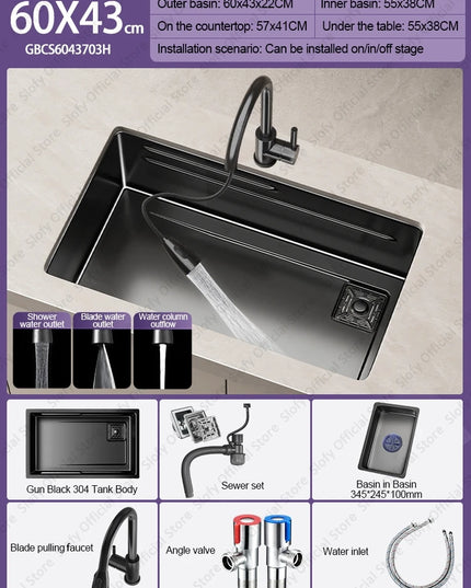 304 Stainless Steel Kitchen Sink Black Single Bowl Thickened Material Wear-Resistant Vegetable Workstation Drainage Accessories