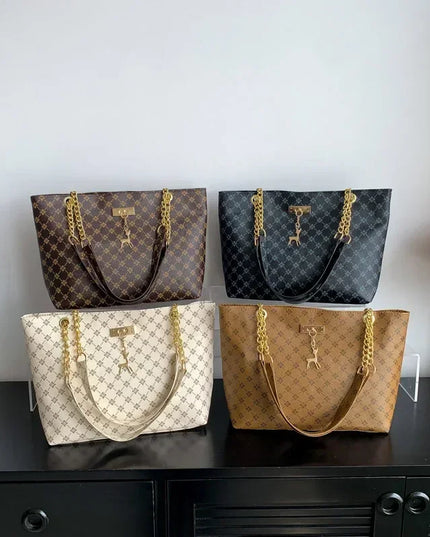 1pcs Fashionable Large Capacity Handbag Texture PU Leather Tote Women Bag with Hanging Accessories Shoulder Bag