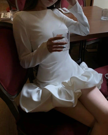 ETJ 2024 New Fall/Winter  women's dress European style elegant sexy round neck long sleeve party dress Pommel dress