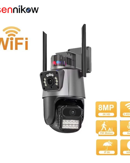 PTZ Camera Outdoor 3MP 4K HD Dual Lens Dual Screens WiFi Security IP Camera Auto Tracking Wirelss CCTV Surveillance Camera
