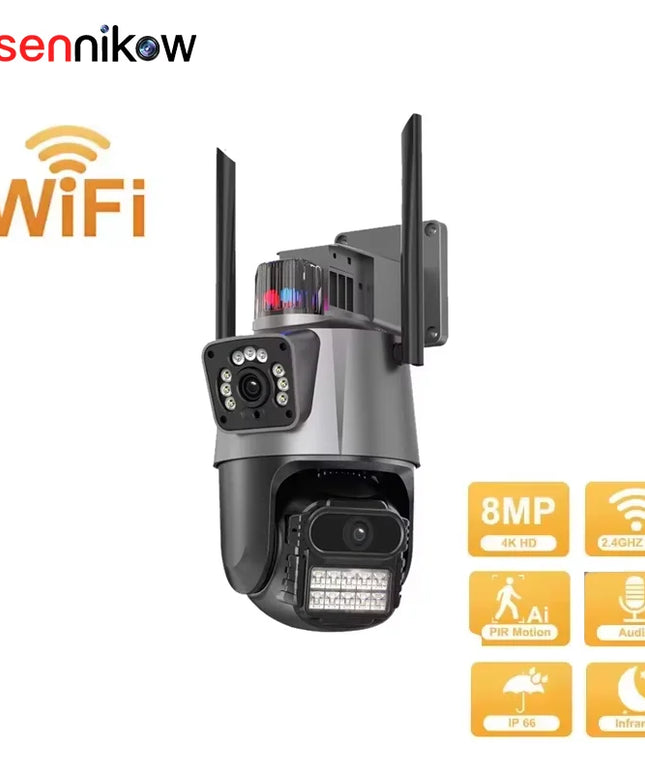 PTZ Camera Outdoor 3MP 4K HD Dual Lens Dual Screens WiFi Security IP Camera Auto Tracking Wirelss CCTV Surveillance Camera