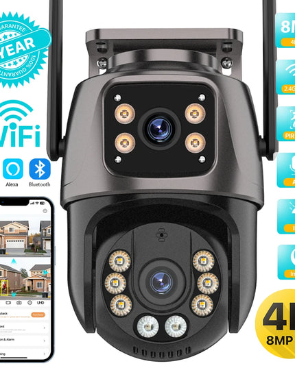4K 8MP HD Wifi PTZ Camera Outdoor 4MP Dual Lens Dual Screen AI Auto Tracking IP Camera CCTV Audio Video Surveillance P2P iCSee