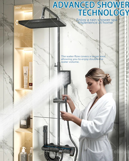 Bathroom Shower System Sets Piano Button Ambient Light Digital Display Pressurization Rain Faucets Shower Set