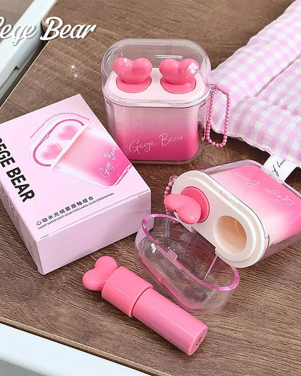 Rose Pink Liquid Lipstick Mirror Water Lip Gloss Matte Velvet Lip Glaze Combination Long Lasting Lip Tint Cosmetic Kits Lipgloss