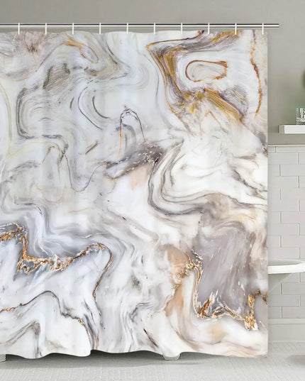 Grey Gold Marble Ink Texture Shower Curtain Set Abstract Modern Shower Curtain for Bathroom Decor Waterproof Washable Fabric