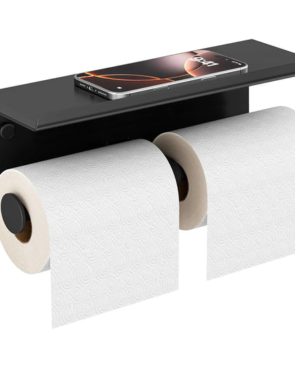 Double Toilet Paper Holder Wall-Mounted Stainless Steel Toilet Paper Holder with Phone Shelf Tissue Holder Bathroom Accessories