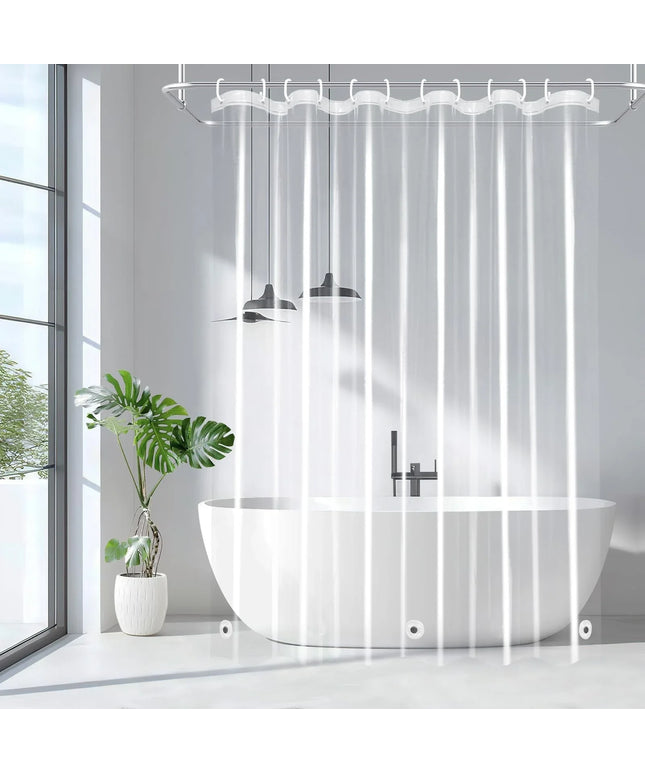 1pc Waterproof Clear Shower Curtain with Bottom Magnets & Metal Grommets Plastic Transparent Shower Curtain Liner for Bathroom