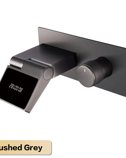 Luxury gun gray brass wall mounted bathroom faucet with LED digital display Single handle hot & cold water embedded bathroom Tap