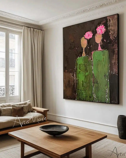 Mhemyo Abstract Woman Figure Handmade Painting Large Brown Green Texture Painting Vintage Abstract People Art Wabi Sabi Wall Art