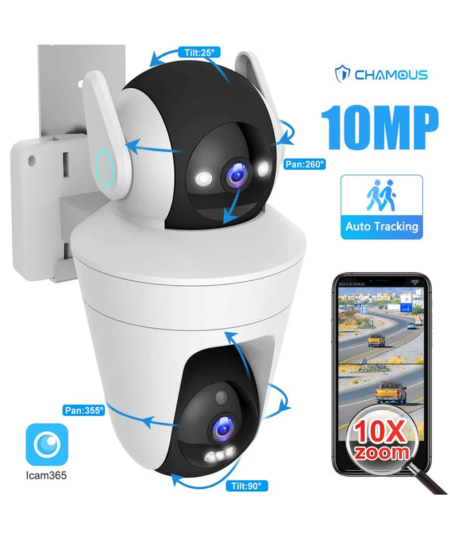 5K 10MP WiFi Camera10X Zoom CCTV  Auto Tracking Dual Lens Dual Screen PTZ Mini Video Surveillance Cam Security Camera