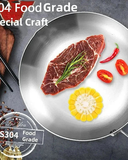 304 Stainless Steel Frying Pan NonStick Pan Fried Steak Pot Uncoated Kitchen Cookware For Gas Stove and Induction Cooker