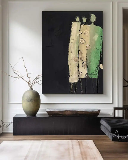 Mhemyo Abstract Woman Figure Handmade Painting Large Brown Green Texture Painting Vintage Abstract People Art Wabi Sabi Wall Art