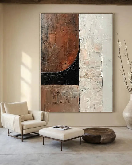 3D Beige Large Canvas Abstract Handmade Oil Painting Brown Simple Wall Art Textured Geometric Art Wall Decor Living Room Decor