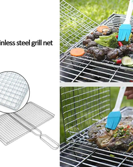 M/L Barbecue Grilling Basket Grill BBQ Net Steak Meat Fish Net Vegetable Silver Iron Mesh Clamp Barbecue Grilling Basket Grill