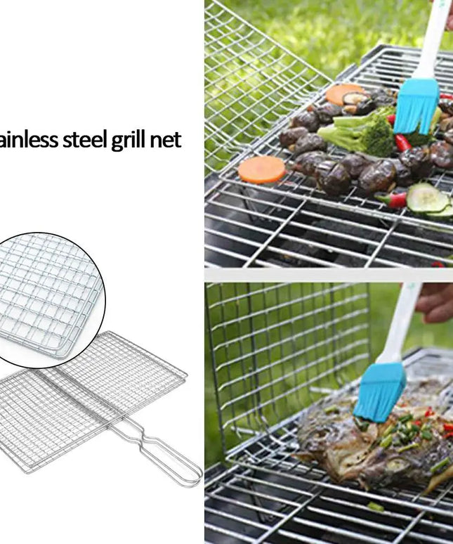 M/L Barbecue Grilling Basket Grill BBQ Net Steak Meat Fish Net Vegetable Silver Iron Mesh Clamp Barbecue Grilling Basket Grill