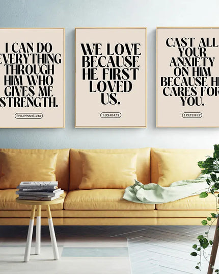 Motivational Bible Quotes Canvas Art Poster Prints Simple Black Words Wall Decorative Picture for Living Room Bedroom