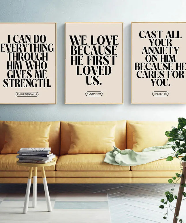 Motivational Bible Quotes Canvas Art Poster Prints Simple Black Words Wall Decorative Picture for Living Room Bedroom