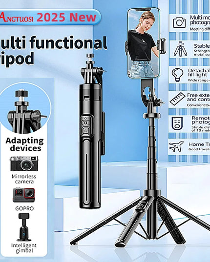 FANGTUOSI 2025 NEW 130cm four-legged Selfie Stick Tripod for Smartphone Camera With Phone stand Bluetooth shutter For Live video
