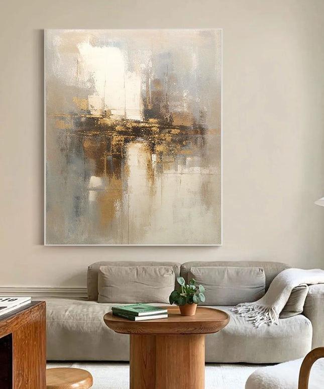 Abstract Gold Beige Handmade Oil Paintings Oil Painting Art Abstract Wall Decor Modern Art Gray Abstract Art Gold Foil Pictures