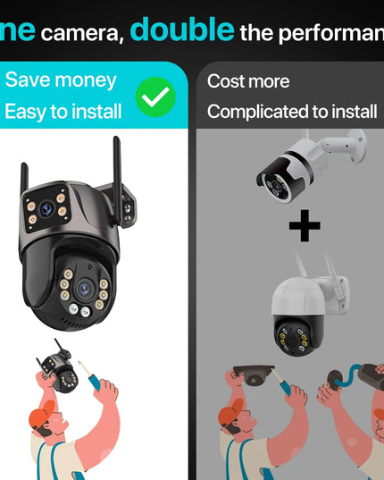 4K 8MP HD Wifi PTZ Camera Outdoor 4MP Dual Lens Dual Screen AI Auto Tracking IP Camera CCTV Audio Video Surveillance P2P iCSee