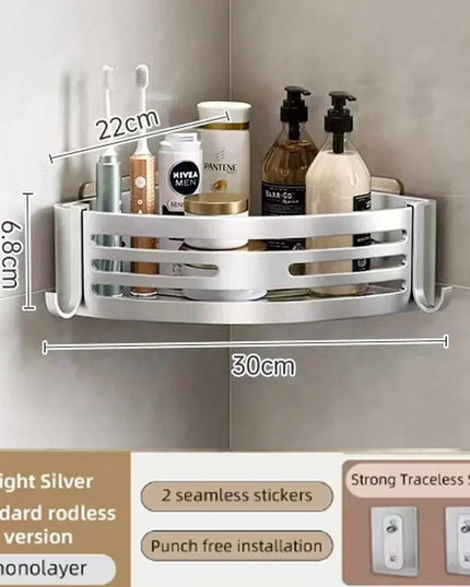 1-2PCS Shower Corner Shelf with Towel Bar Hook Space Aluminum Bathroom Shelf Without Drilling Shampoo Holder Bathroom Accessorie