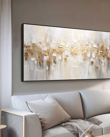 Gold Abstract Painting on Canvas Textured Wall Art Gold Foil Painting Boho Wall Decor Bright painting Large Modern Art Painting