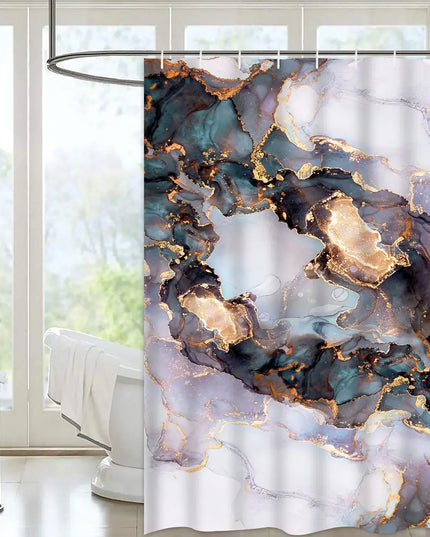 Grey Gold Marble Ink Texture Shower Curtain Set Abstract Modern Shower Curtain for Bathroom Decor Waterproof Washable Fabric