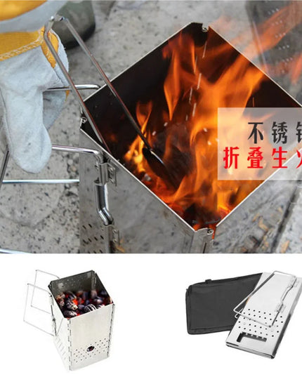 Portable Charcoal Starter Stainless Steel Outdoor Barbecue Grill Fire Starter Folding Carbon Stove BBQ Grill Heating Stove