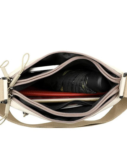 3 Main Pockets High Capacity Shoulder Crossbody Bag for Women Multi-pocket Purse Canvas Handbag Suitable for Mothers Shopping