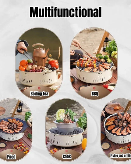 Portable Barbecue Grill Korean Charcoal Stove Stainless Steel Split BBQ Stove Round Non-stick Barbecue Rack For Outdoor Camping