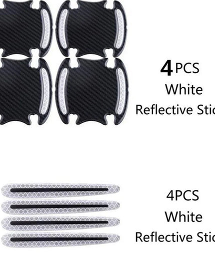 8 General-Purpose 3D Carbon Fiber Car Door Handle Stickers Scratch-Resistant Stickers Car Safety Reflective Strip Auto Stickers