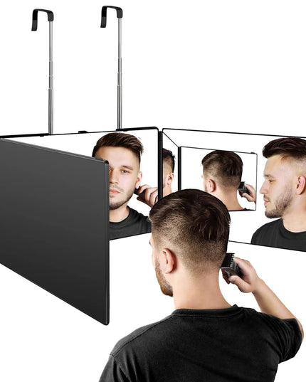 S Travel Portable 360 Trifold Vanity Makeup Mirror with Height Adjustable Telescoping Hook for Hair Self Cutting Fordable Mirror