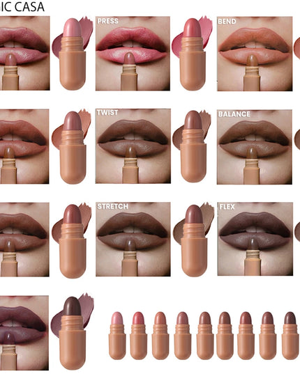 ‌10 Color Smooth Brown Toned Capsule Lipstick Set Lasting Matte Velvet‌ Mini Lip Balm Smudge Proof Highly Pigment Lip Makeup Kit