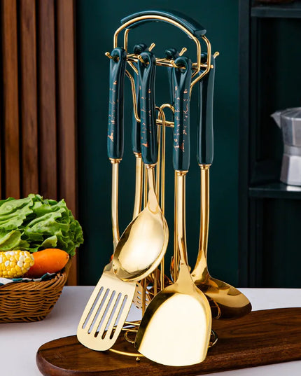 7pcs stainless steel spatula soup spoon kitchenware set cooking spatula kitchen supplies ceramic handle Nordic kitchen tools